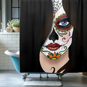 Rideaux De Douche Rosa Sugar Skull Portrait