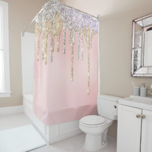Rideaux De Douche *~* Rose Argent + Or Goutte Gouttant PAILLAGE AP7