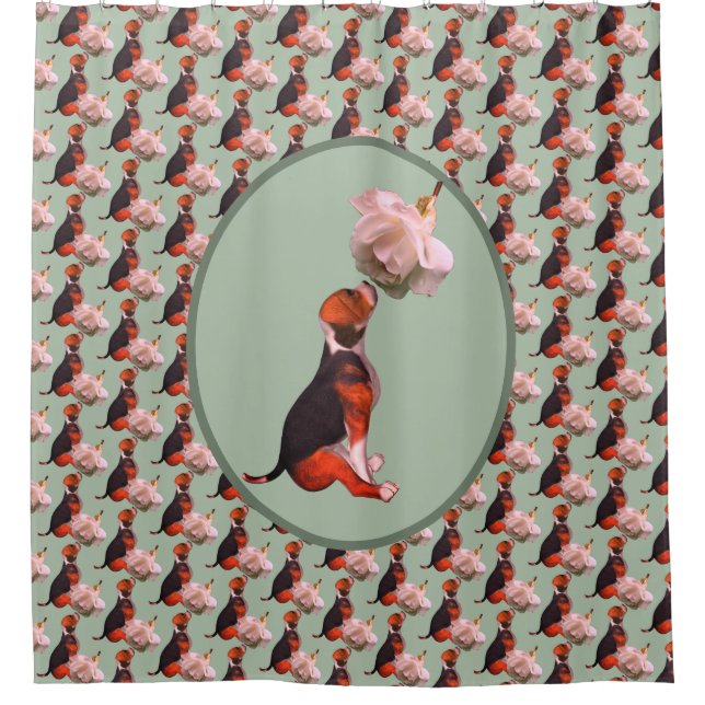 Rideaux De Douche Rose blanche beagle (Devant)