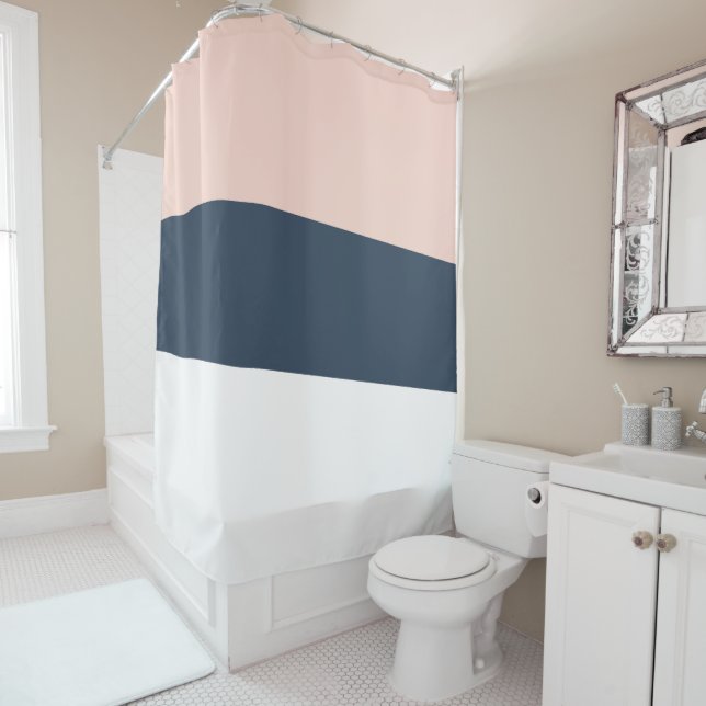 Rideaux De Douche Rose bleu marine minimaliste abstrait (En situation)