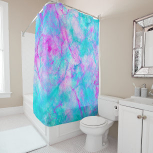 Rideaux De Douche Rose Bonbon et Lavis de Bleu à l'Aquarelle