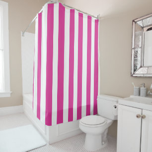Rideaux De Douche Rose Chaud et Rayures Blanches