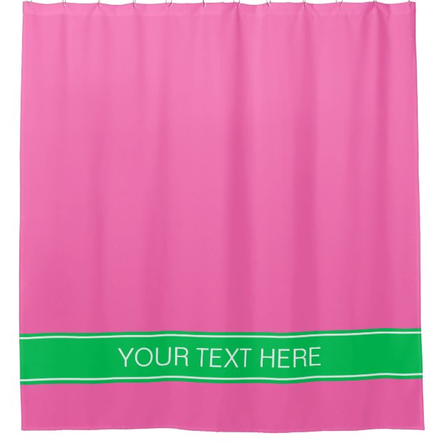 Rideaux De Douche Rose chaud solide #2 Emerald Green Rbn Nom Monogra (Devant)