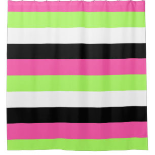 Rideaux De Douche Rose chaud, vert citron, noir et blanc rayures