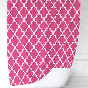 Rideaux De Douche Rose Chaude et Blanc Marocain Quatrefoil