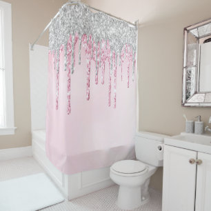 Rideaux De Douche *~* Rose Clair Magenta Argent PAILLETTE AP7