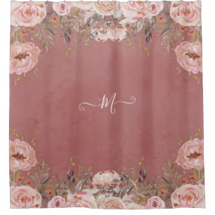 Rideaux De Douche Rose d'aquarelle monochrome floral Vintage