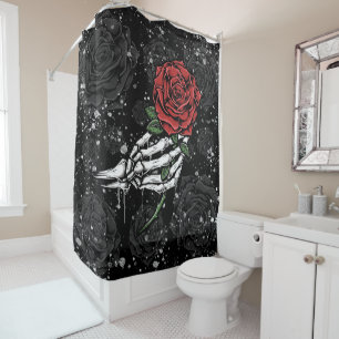 Rideaux De Douche Rose de squelette offrant un glamour gothique noir