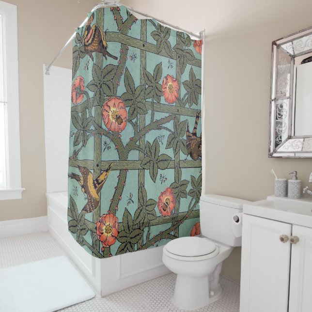 Rideaux De Douche Rose d'Escalades & Petit Oiseau, William Morris (En situation)