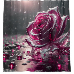 Rideaux De Douche "Rose en cristal avec Raindrops - Gem comme Art Fl