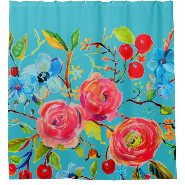 Rideaux De Douche Rose et cerise Turquoise 2.0 (Devant)