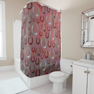 Rideaux De Douche rose, fer à cheval, argent, gris motif, chance,