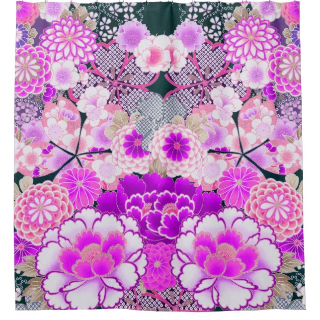 Rideaux De Douche ROSE FLEURS BLANCHES Peony, Floral japonais Rose (Devant)