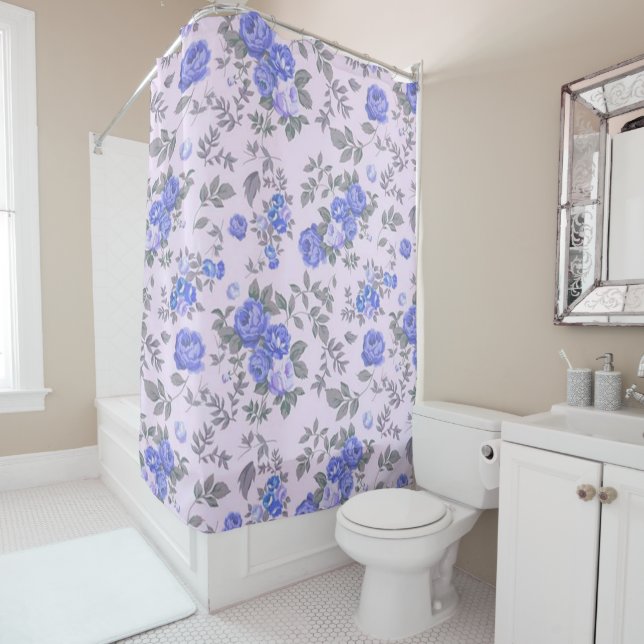 Rideaux De Douche Rose floral moderne (En situation)
