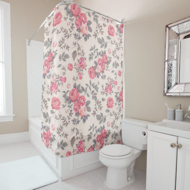 Rideaux De Douche Rose floral moderne (En situation)