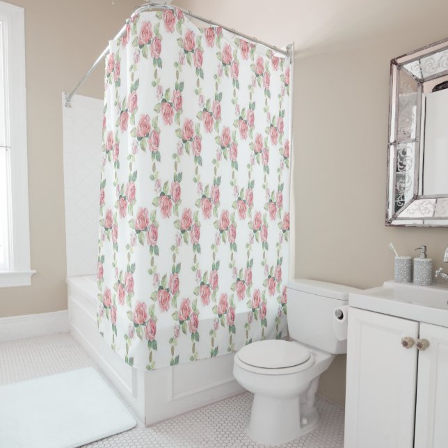 Rideaux De Douche Rose Florale Rose Chic Usé (En situation)