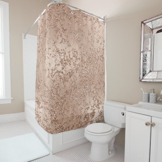 Rideaux De Douche Rose Gold Blush Pink Glam Sparkle Crackle Chic (En situation)