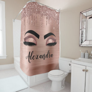 Rideaux De Douche Rose Gold Glitter Sparkle Eyelashes Monogram