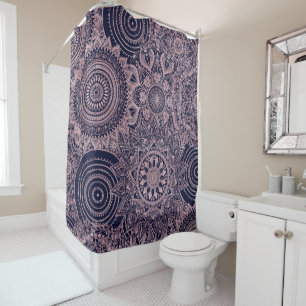 Rideaux De Douche Rose Gold Mandala Collection Blue Design