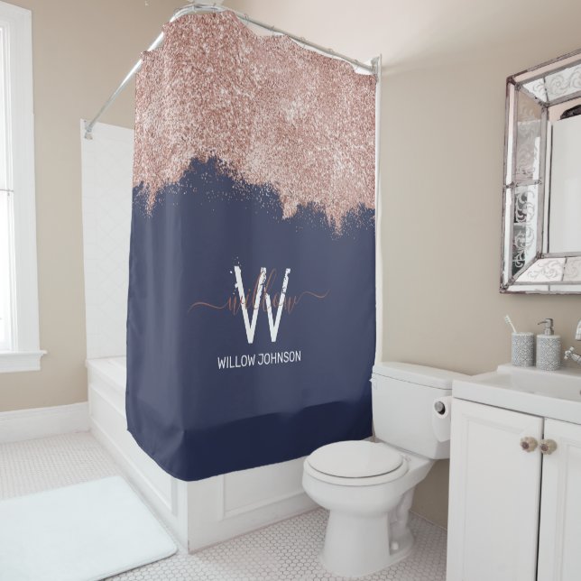 Rideaux De Douche Rose Gold Navy Blue Girl Parties scintillant pouss (En situation)