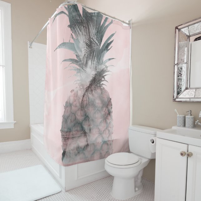 Rideaux De Douche Rose Gold Pink Tropical Summer Pineapple Glam (En situation)