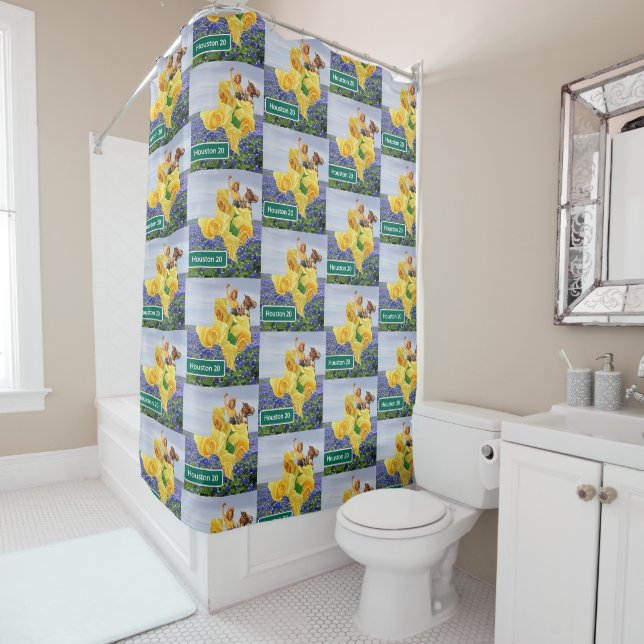 Rideaux De Douche Rose Jaune Texas Et Bluebonnets Cowgirl Houston (En situation)