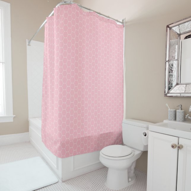 Rideaux De Douche Rose moderne du milieu du siècle (En situation)