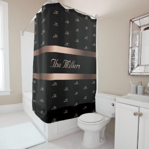 Rideaux De Douche Rose noir famille or monogramme motif élégant
