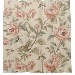 Rideaux De Douche Rose Pâle Vert Sauge Beige Floral Chic Usé