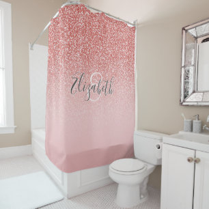 Rideaux De Douche Rose Parties scintillant or Blush Ombre Monogram