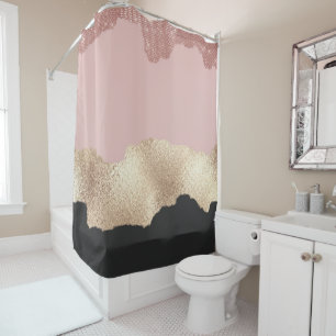 Rideaux De Douche Rose Parties scintillant or noir rose Abstrait Gir