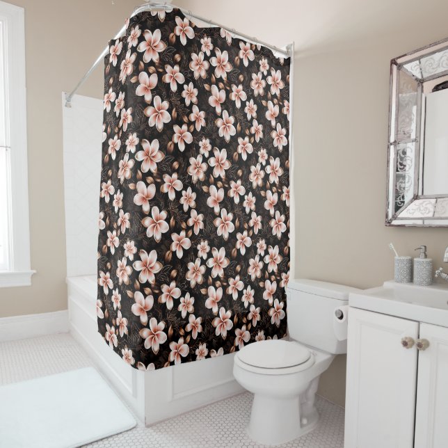 Rideaux De Douche Rose rose noire noire noire Floral or (En situation)