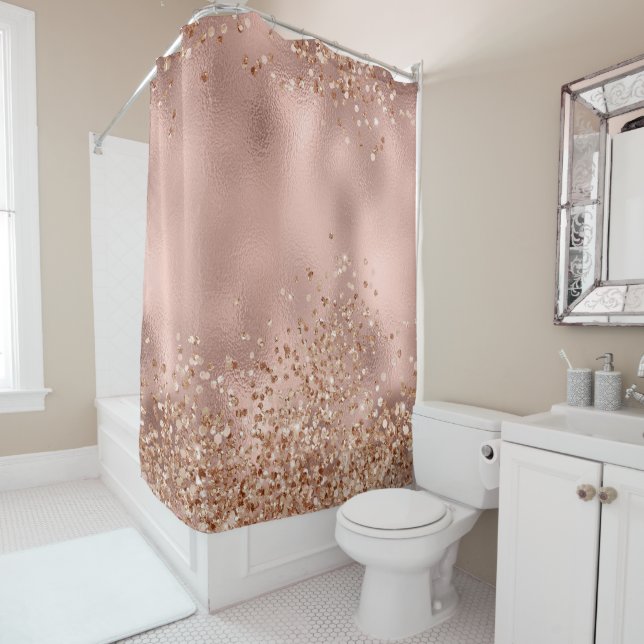 Rideaux De Douche Rose rose  or Parties scintillant chic étincelle  (En situation)