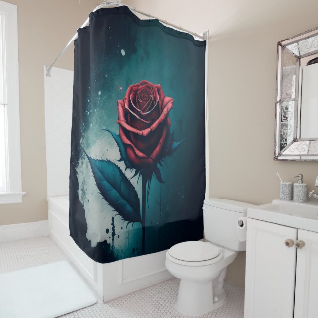 Rideaux De Douche rose rouge (En situation)