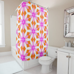 Rideaux De Douche Rose Violet et Orange Floral Géométrique