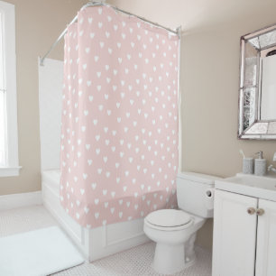 Rideaux De Douche Rosée avec Coeurs Blancs