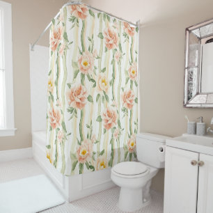 Rideaux De Douche Roses à la menthe pêche rayures florales