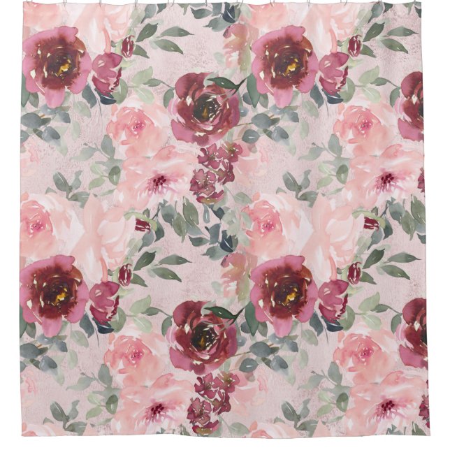 Rideaux De Douche Roses de Blush et de Bourgogne (Devant)