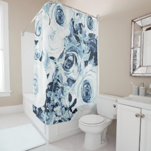Rideaux De Douche Roses Florales Blanches Bleues Hiver Vintage Shabb