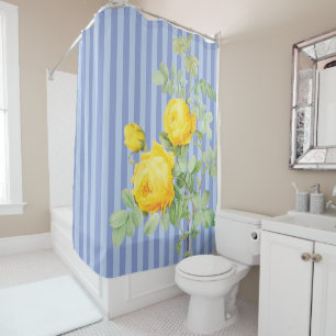 Rideaux De Douche Roses jaunes sur les bandes bleues