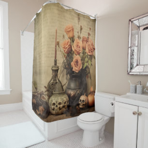 Rideaux De Douche Roses Macabres Vintage Crânes Sépia