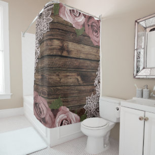 Rideaux De Douche Roses Mauve Rose Poussiéreux Dentelle Florale Bois