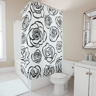 Rideaux De Douche Roses noirs et blancs élégants sur l'arrière -