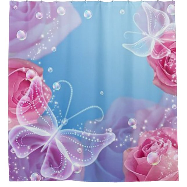 Rideaux De Douche Roses papillons (Devant)