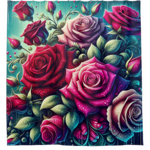 Rideaux De Douche "Roses pluvieux : gouttes d'élégance"