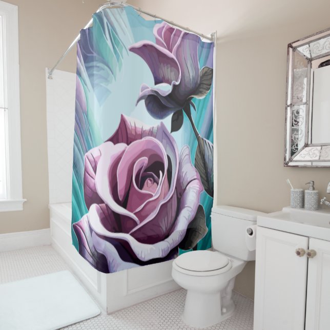 Rideaux De Douche Roses radieux : Parfaitement rose et violet pétale (En situation)