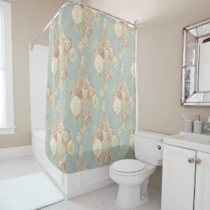 Rideaux De Douche Roses rose blanc sur Arrière - plan bleu
