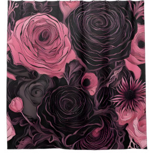 Rideaux De Douche Roses roses et noirs