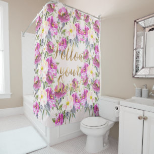 Rideaux De Douche Roses Roses Rose Or Floral Suivez votre coeur