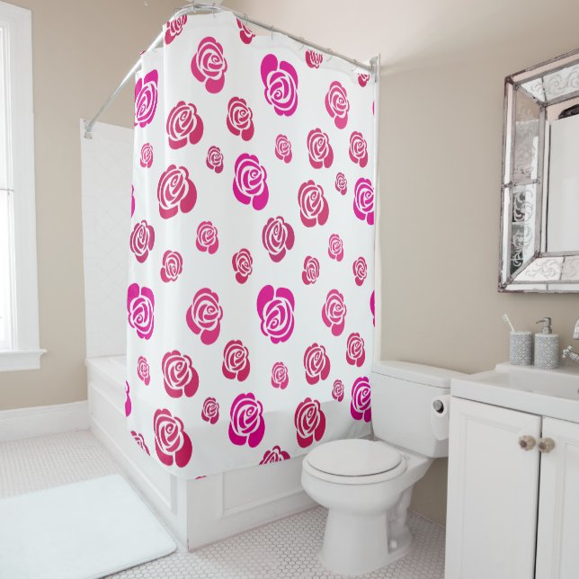Rideaux De Douche Roses roses rouges et magenta dans un Motif fleuri (En situation)